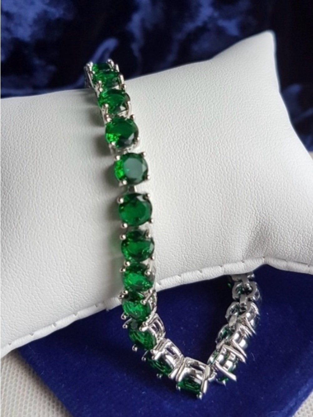 Swarovski Elements 925 Sterling Silver Round Emerald Green Tennis Bracelet NEW